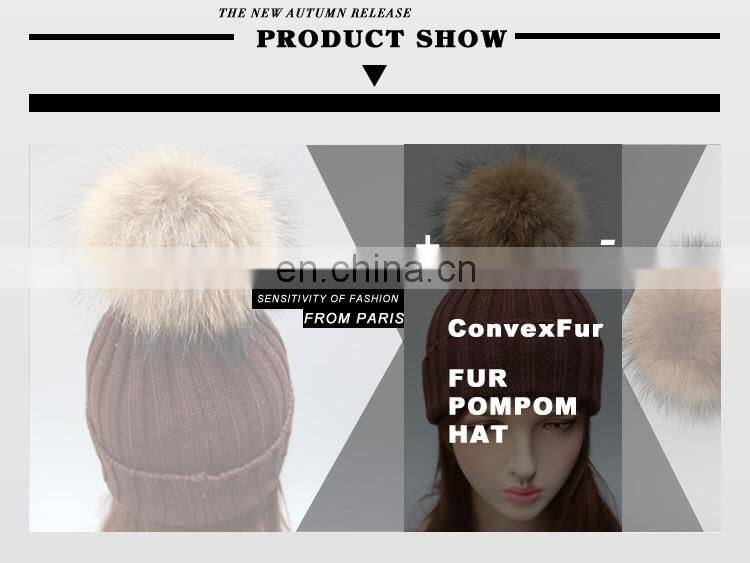 Wholesale latest UK style acrylic crochet hat with raccoon fur poms knit hat