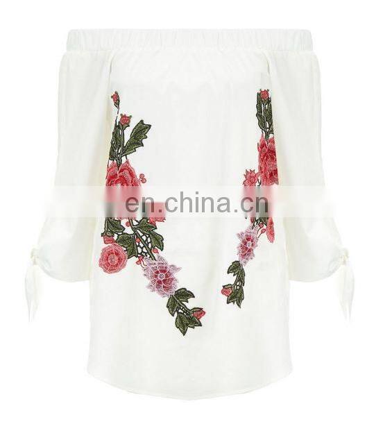 Ladies Floral Embroidered White Shoulderless Long Summer Tops (TP1761702)