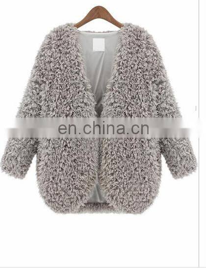 New style Loose V neck long sleeve winter women faux fur coat