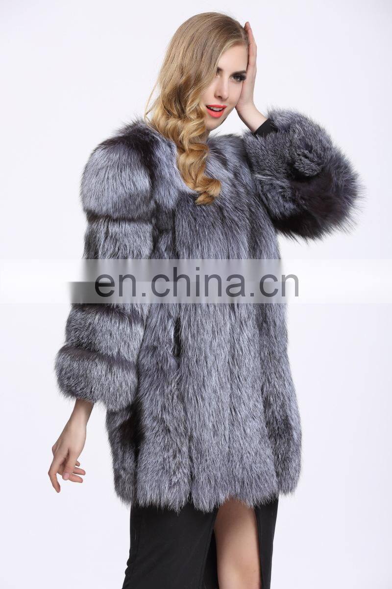 Latest Women Fashionable Fox Fur Jacket Lovely Beautifur Real Silver Fox Fur Coat Sex