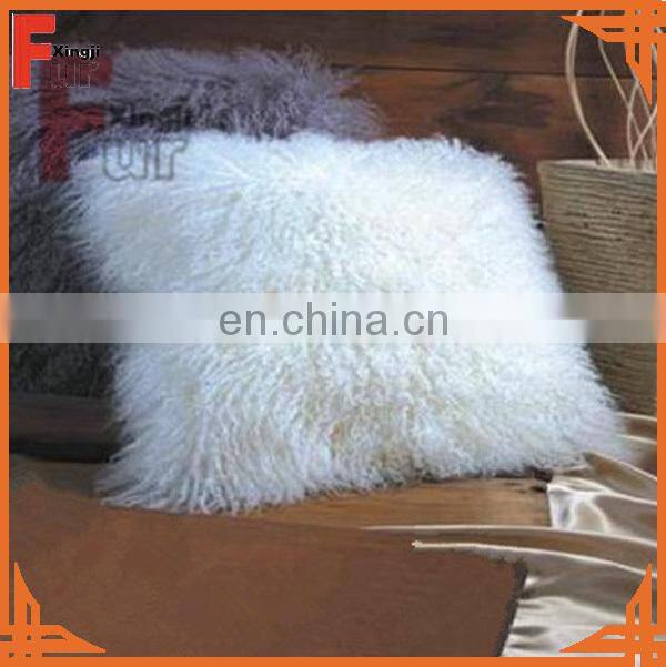 Natural color top quality fur Mongolian lamb fur cushion