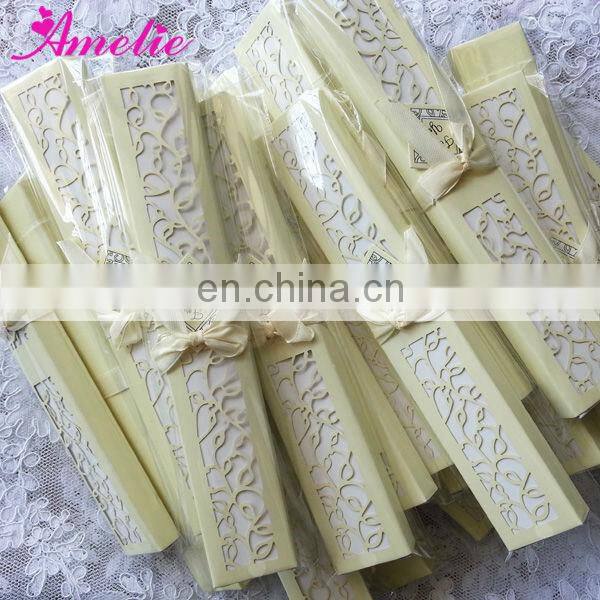 AF1439 White silk hand fan with ivory gift box