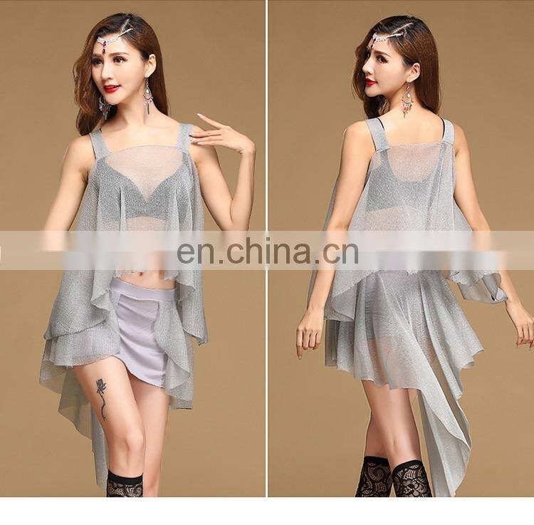 T-5162 Hot sexy shiny fabric stage belly dance costume tank top and skirt suit