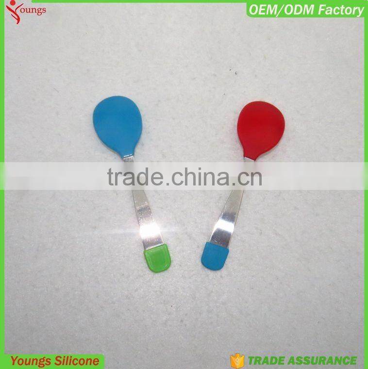 FDA silicone spoon with stainless steel handle silicone baby spoon