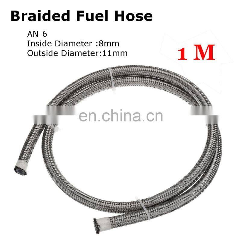 1-3m Universal Oil Line Hose Stainless Steel Braided PTFE Brake Fuel Hose Pipe Oil Cooler Tubing Silver black for Fuel Supply
