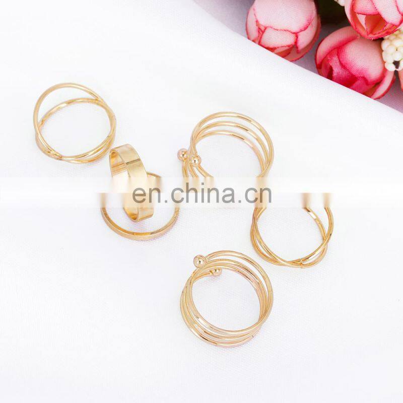 2017 Hot unique set of rings punk fist gold for women ring finger 6 pcs. best selling