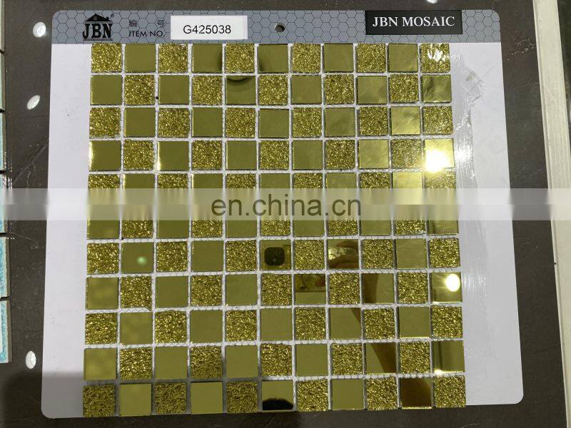 25x25mm golden mosaic mesh stainless steel diy electro-plated golden rose golden silver mirror glass mosaic tile