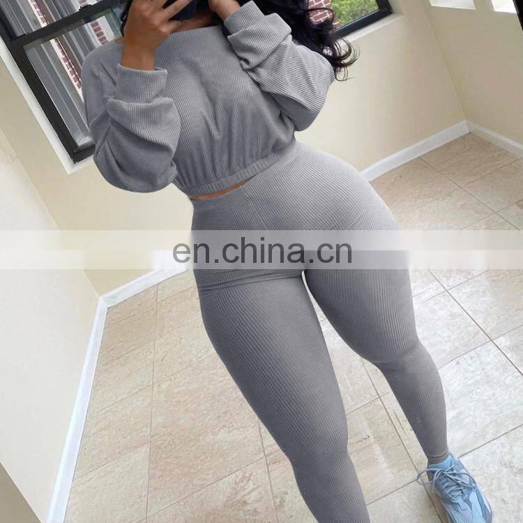 Customized Long Sleeve Clothes Ladies Fitness Sportswear Spring Autumn Winter Fashion Clothing Two Pieces 2 Piece Jogging Pants