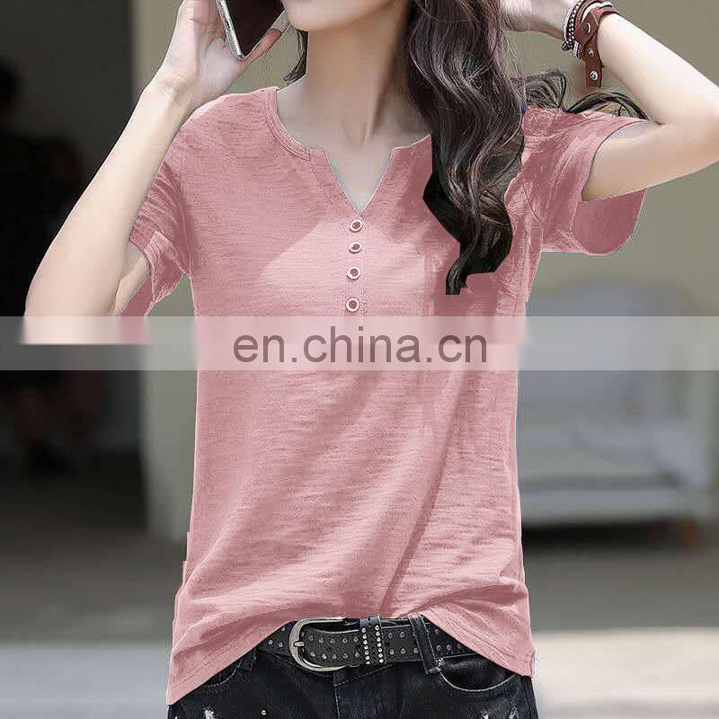 Manufacturer wholesale custom sports and leisure pure cotton short-sleeved women's plus size V-neck T-shirt