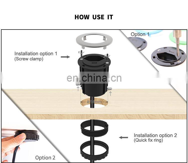 Socket grommet with USB smartphone charger and laptop charger type c 25W