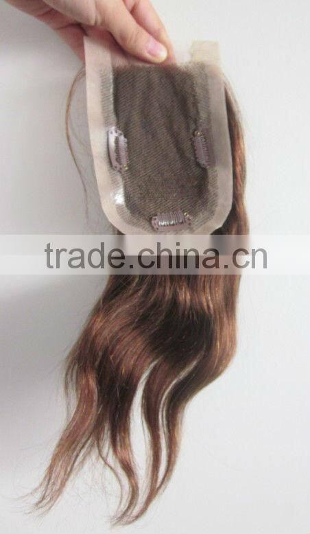 100% human hair silk PU base top lace front closure hair pieces