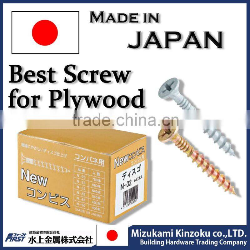 Steel Plywood Screws with chromate coating made in Japan