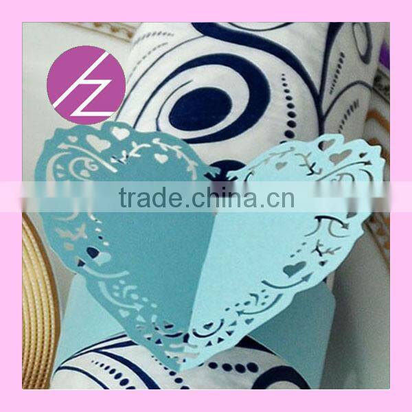 Wholesale cheap 2015 wedding paper crafts,laser cut wedding purple napkin rings MJ-32