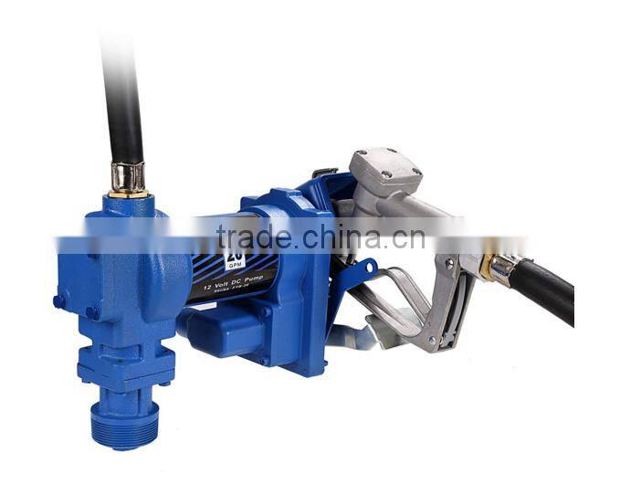 electric transfer pump unit with mechanical flow meter and delivery hose and fuel nozzle