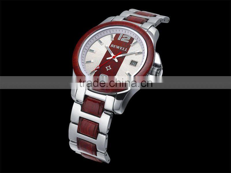 2016 Fashinable Luxury Stainless steel & sandalwood watch with the double butterfly-clasp ,Japan movt 8215, 3TAM waterproof