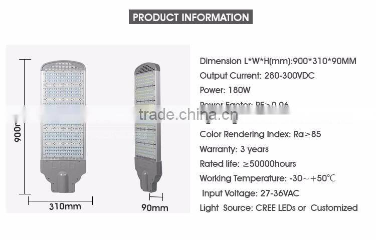 IP65 waterproof bridgelux high power 180w led street lighting