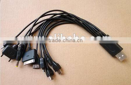 cheap customized pantone color multiple USB port charging cable, 10 in 1 multiple charging cable for smartphone