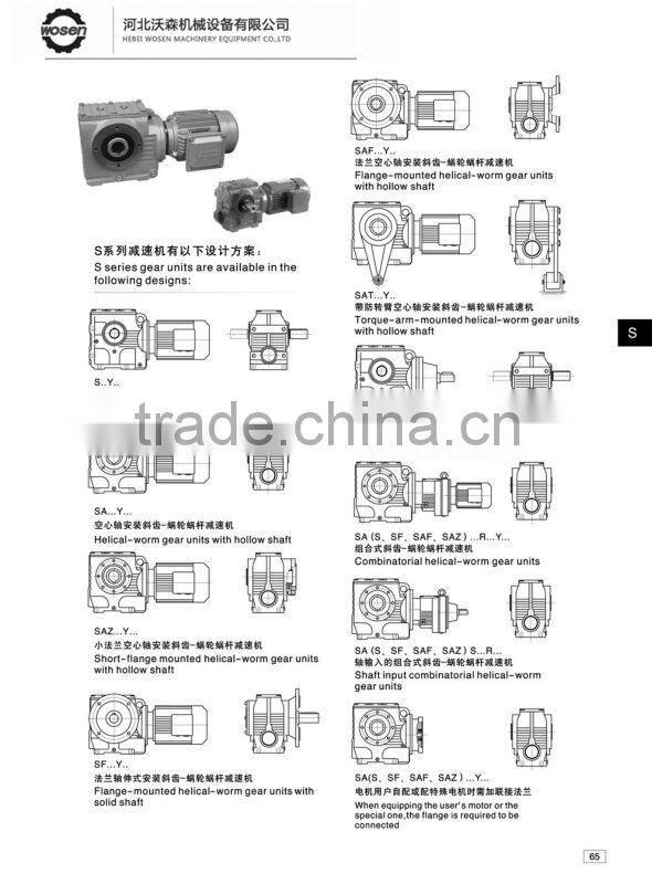 S serial worm helical right angle bevel gearbox