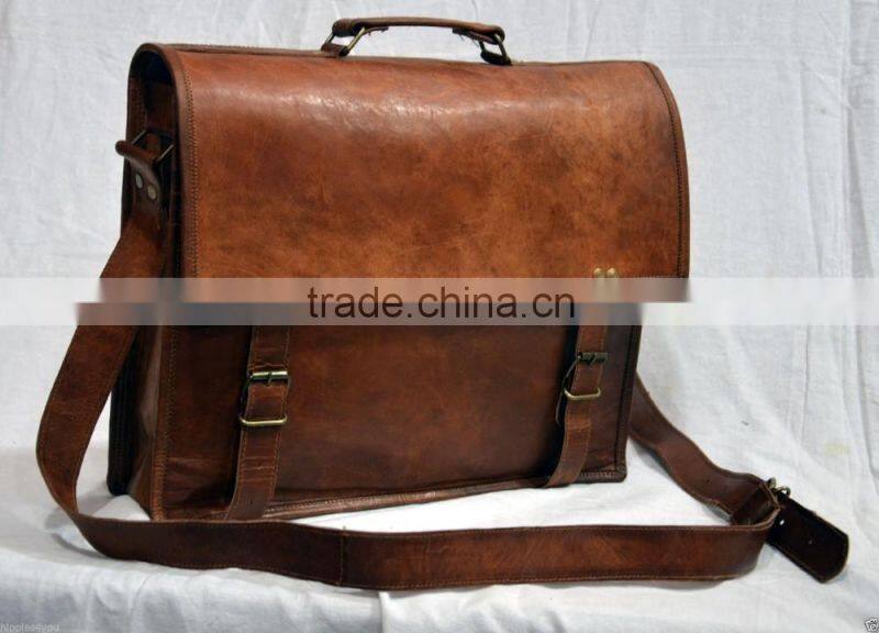Real Leather Vintage Handmade Messenger Shoulder Cross Body Bag Briefcase Designer Goat Leather Laptop Bag