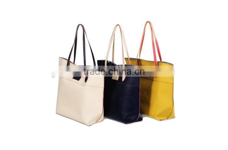 LCL-B1309021 shining pvc pu bi color customized fashion lady travel weekend tote hand bag