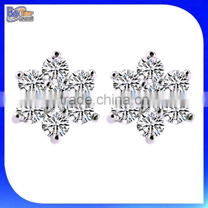 Custom Snow Flake Snowflake Drop Earring, Blue and Clear Round Cubic Zirconia Dangle Synthetic Earrings Silver