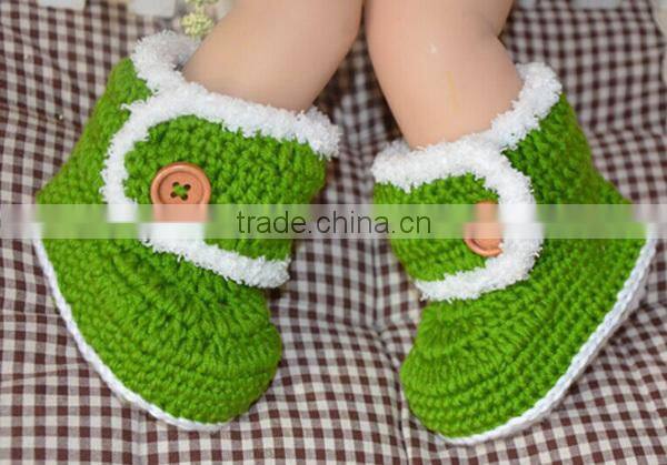 Green color optional hand crochet baby booties for baby