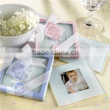 Wholesale square glass photo frame coaster for baby shower