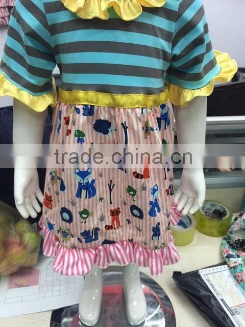 2016 Newest boutique girls summer outfits popular style squirrel printing top cotton ruffle outfits