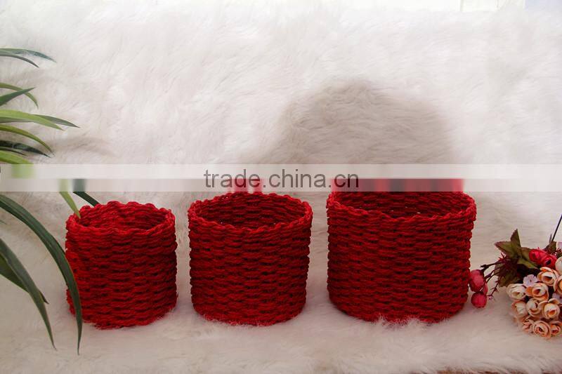 cheap wicker rattan, paper rattan baskets, set of 3 -red