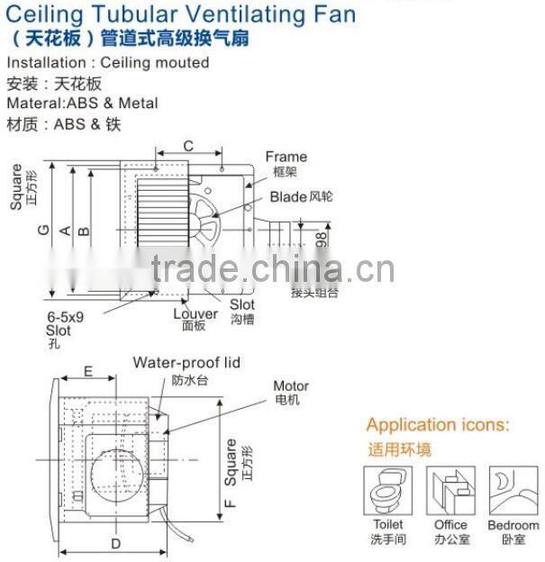 Different Color Tubular Mounted Ventilation Ceiling Fan