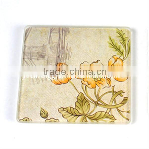 2 pieces/set tempered glass cup coasters with Eiffel Tower