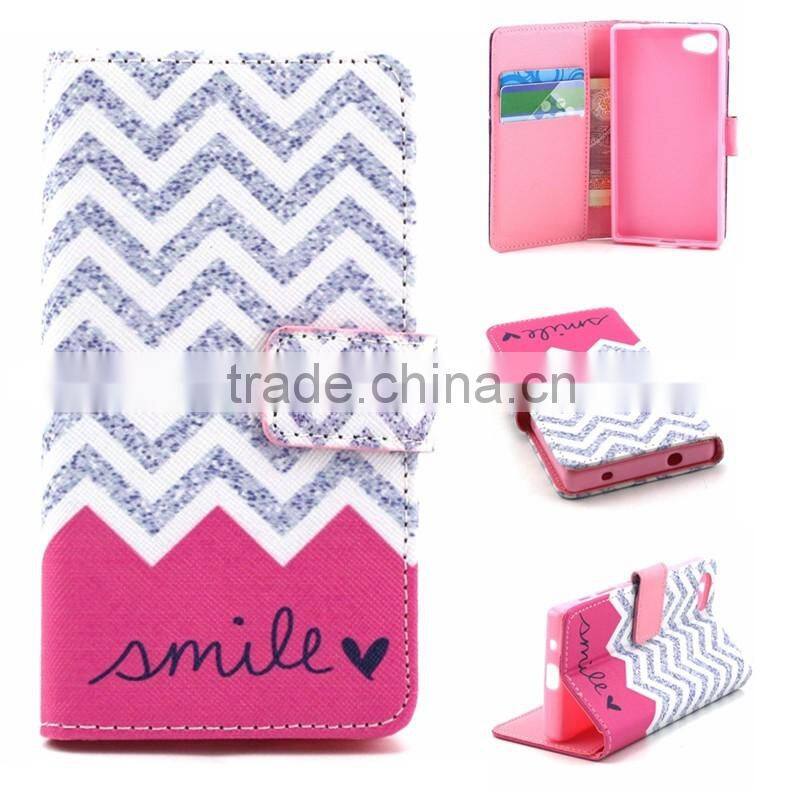Book Style Customed Color Printed Flip Wallet Leather Cases For Sony Xperia Z5 Mini