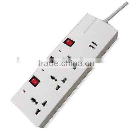 3 Ways Universal Independent Switch Power Extension Socket With 2 USB Charger Ports