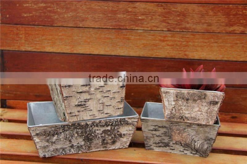 Simple Wooden Design Christmas Decoration Garden Outdoor Metal Bark Flower Pot for 2016 Christmas Square Metal Bark Flower Pot