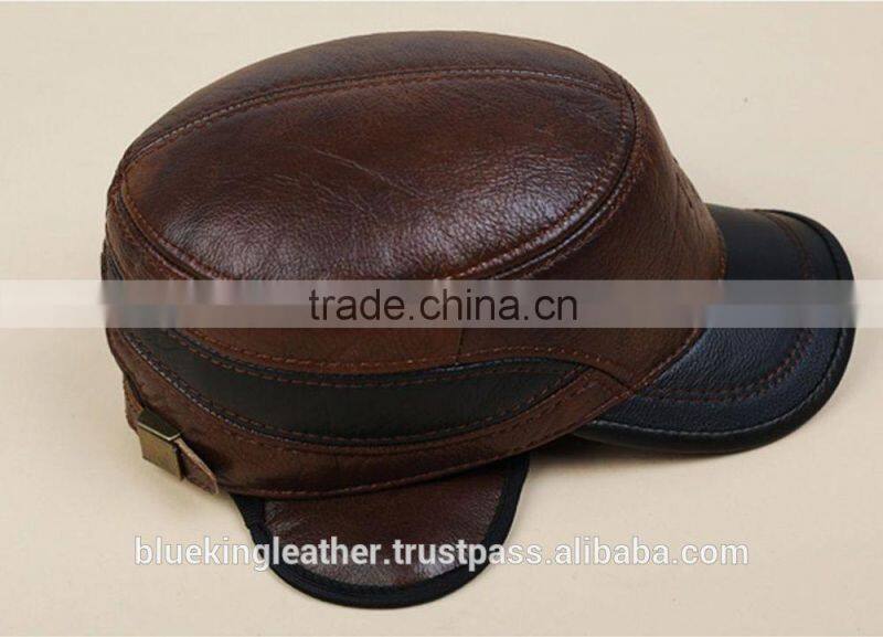 New Men's Real Cowhide Leather Vintage Sunbonnet Baseball Beret Cap Hunting Hat