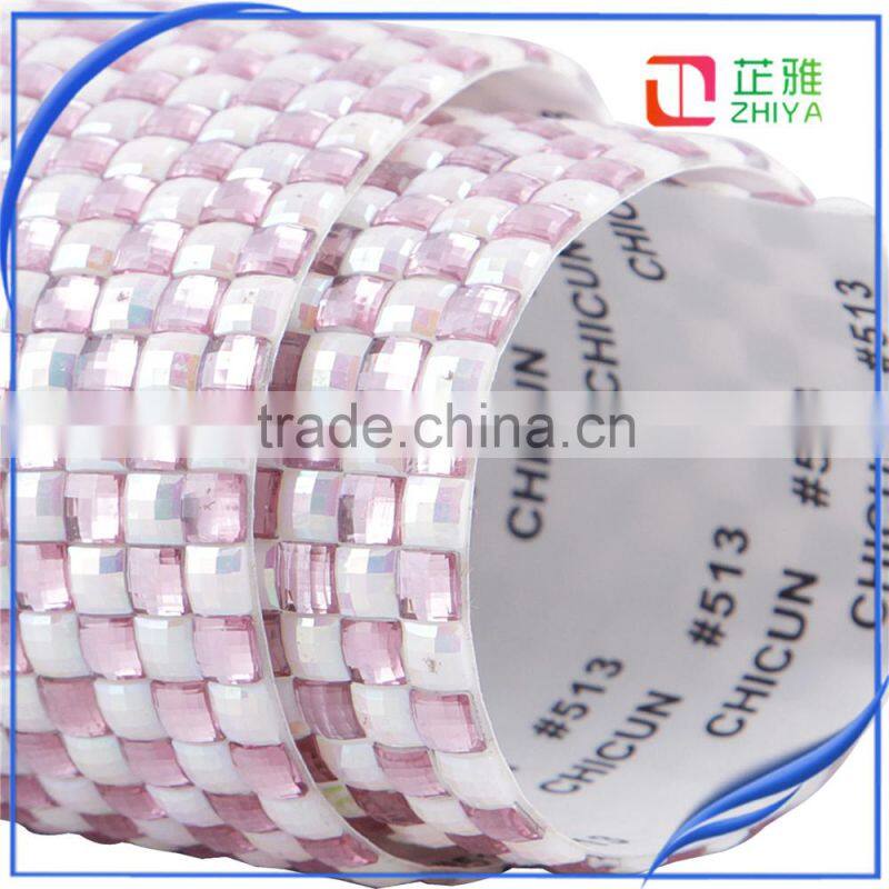 4mm clear pink with white ab color squre rhinestone trimming wholesale rhinestone sticker sheets rhinestone accessories