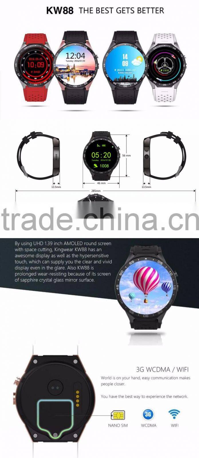 Wholesale wifi 3g watch touch screen gsm smart phone watch