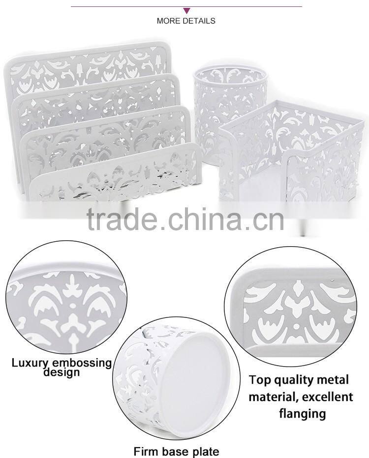EasyPAG 3 in 1 white luxury metal executive office desk organizer set