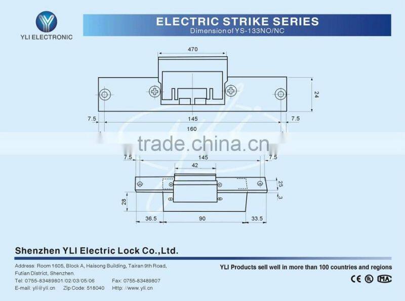 Fail Safe Electric Strike Lock for Glass Door YS -133NC