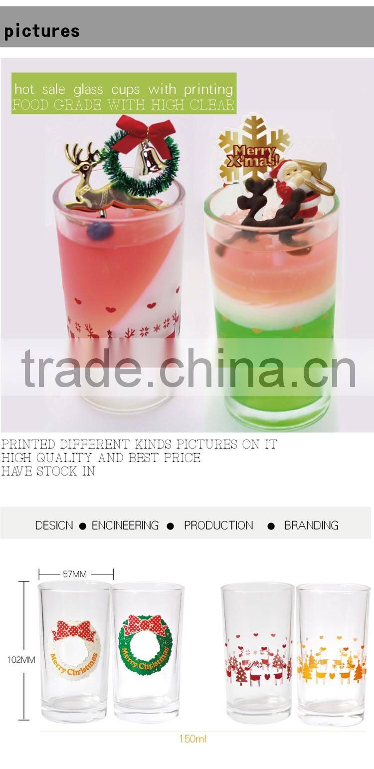 glass cups with Christmas ring Christmas deer printing