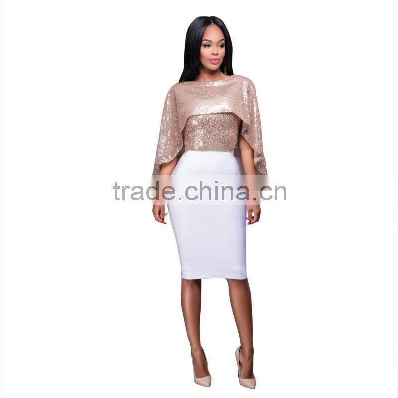 Bonvatt Sexy two color sequins small shawl shirt nightclubs for women