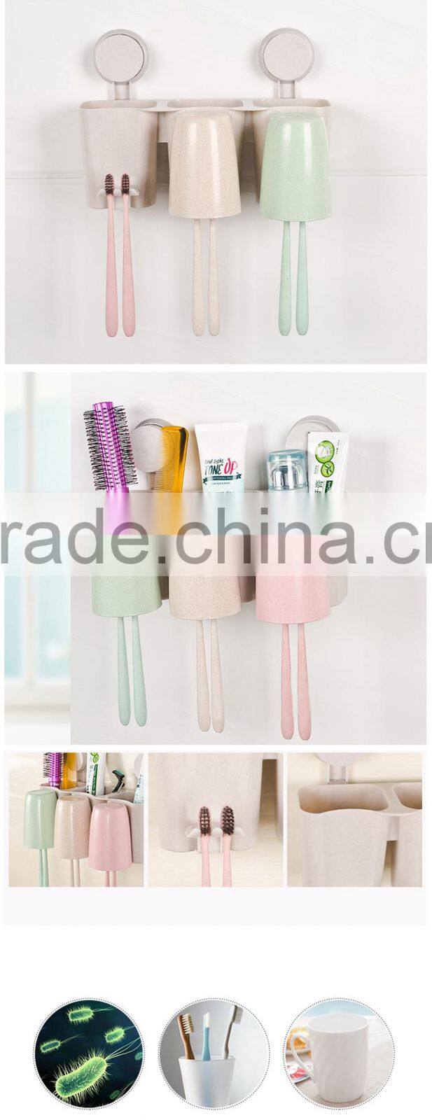 2016 Wheat stalks style Suction Cup 3 Tooth Mug+6 toothbrush Holder Toothpaste Hanger Storage Set