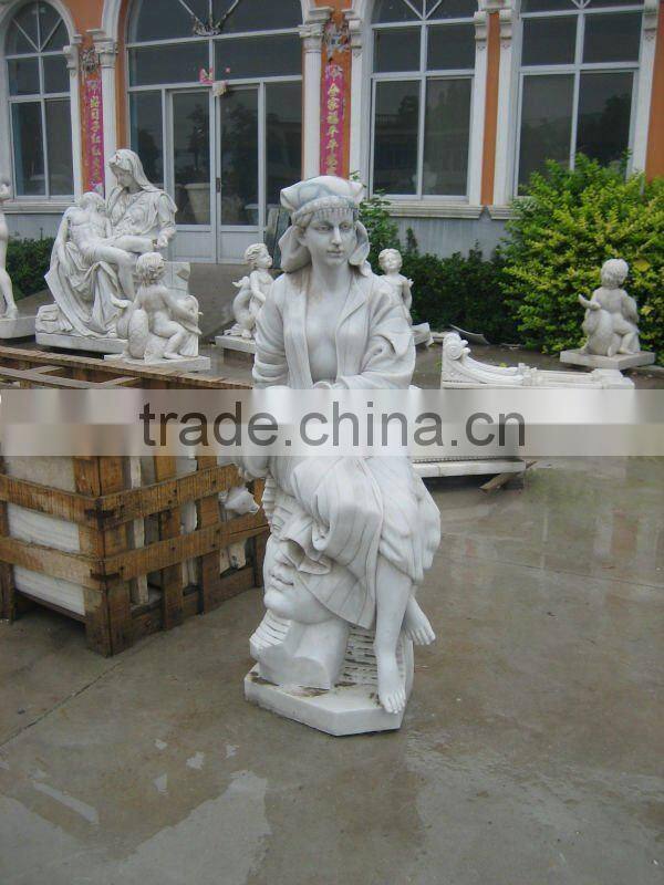 White Marble Virgin and Baby Statue Carving