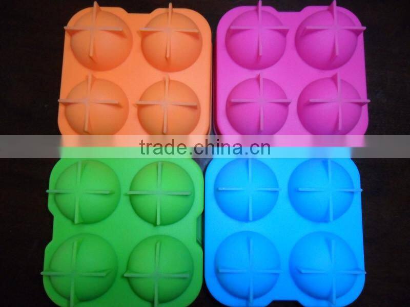 New Round Silicone Ice Balls Maker Tray FOUR Large Sphere Cube Molds