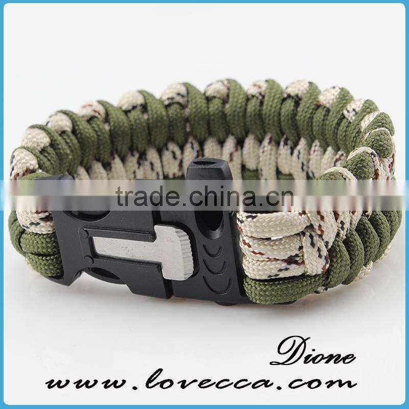 Outdoor survival logo engraved paracord bracelet with fire starter buckle