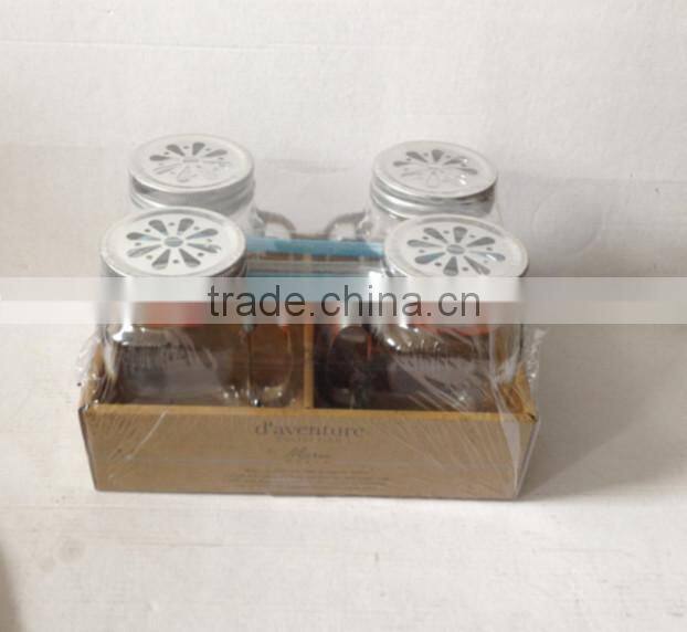 4 pcs drinking glass mason jar set with handle and straw