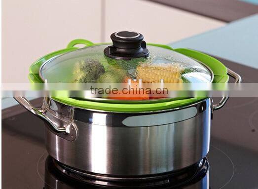 Hotsale FDA grade silicone pot cover spill stopper lid silicone pot cover lid with handle