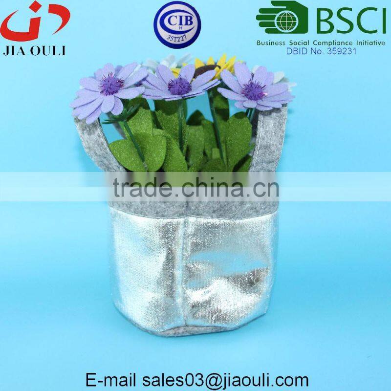 Fabric planter with handle and Linen cover, felt basket for flowers