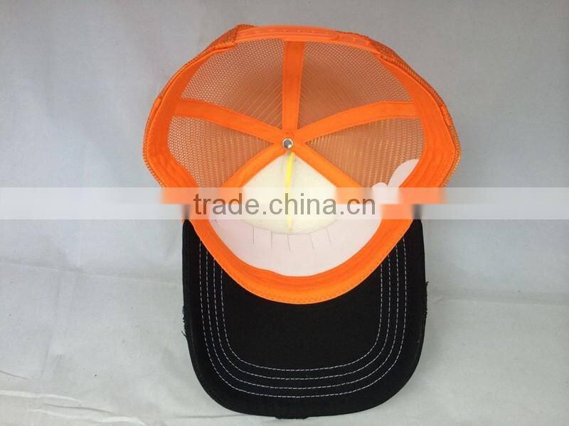 High quanlity 5 panel trucker caps and hats with flocking embroidery