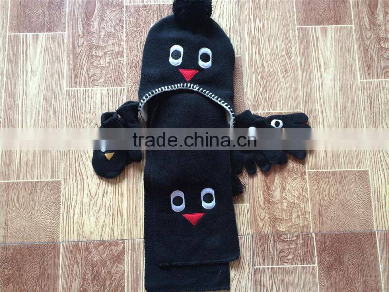 Hot Sell Fashion Embroidery Knitted Hat Suit With Scarf And Gloves